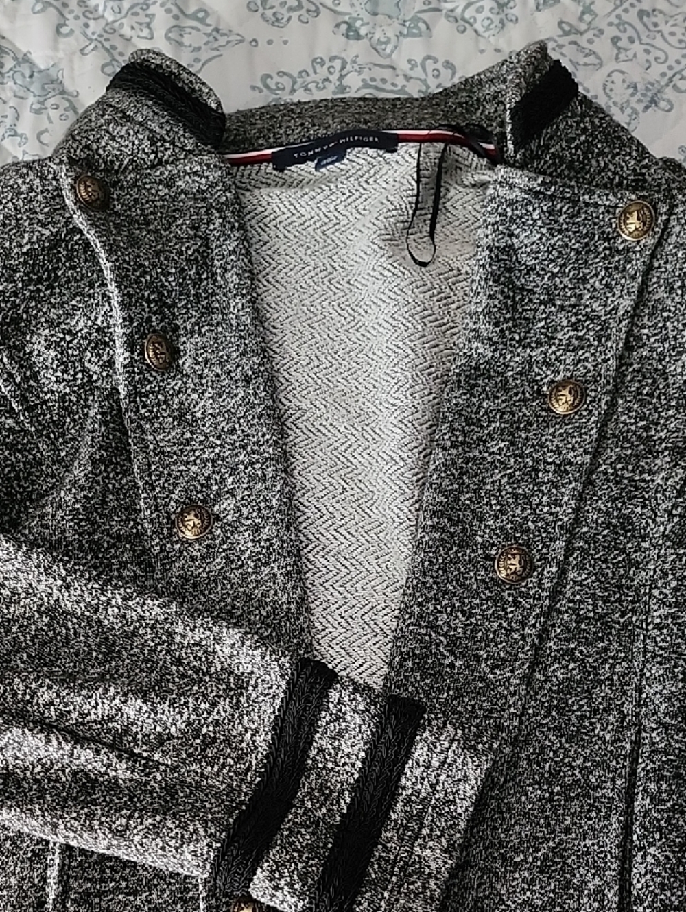 Tommy Hilfiger Women's Black & White Military-Style Knit Jacket - Picture 4 of 7